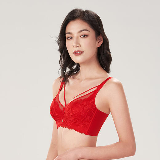 都市丽人聚拢升杯BC杯适穿舒适更聚拢蕾丝内衣超薄款3/4杯常规文胸软钢圈四排扣新年本命年红品YB32A1 商品图5