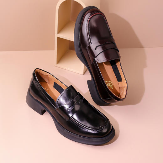 Safiya/索菲娅2023秋季英伦复古圆头一脚蹬头层牛皮厚底粗跟深口单鞋乐福鞋SF33112111 商品图7