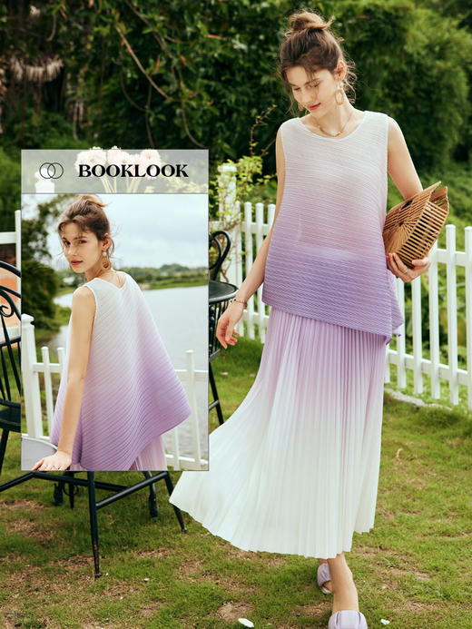 OLrain欧芮儿法式渐变百褶时尚套装女夏季2023新款宽松裙子两件套 商品图3