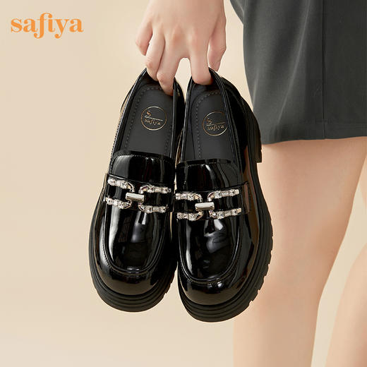 Safiya/索菲娅2023秋季新品英伦风复古休闲粗跟漆皮厚底一脚蹬乐福鞋SF33112139 商品图5