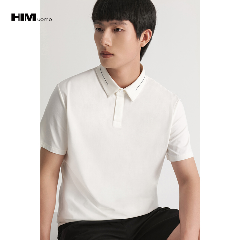 HIM漢崇  舒适莫代尔反领T恤时尚商务休闲斯文短袖上衣男 2026夏季