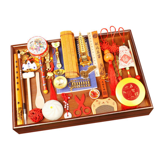 抓周用品套装女宝宝男孩礼服现代一周岁礼物生日布置抓阄道具地毯 商品图3