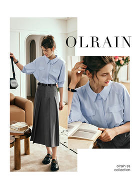 OLrain欧芮儿法式天蓝色衬衫女夏季2023新款气质冰爽薄款别致衬衣