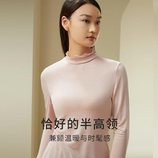 金三塔100%桑蚕丝舒适亲肤蕾丝边半高领打底衫女秋冬时尚搭配上衣  NZFDC724 商品图2