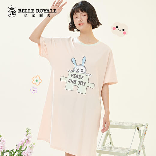 新款卡通印花夏季薄款女家居睡衣可爱少女纯棉短袖睡裙JJQ9938 商品图1