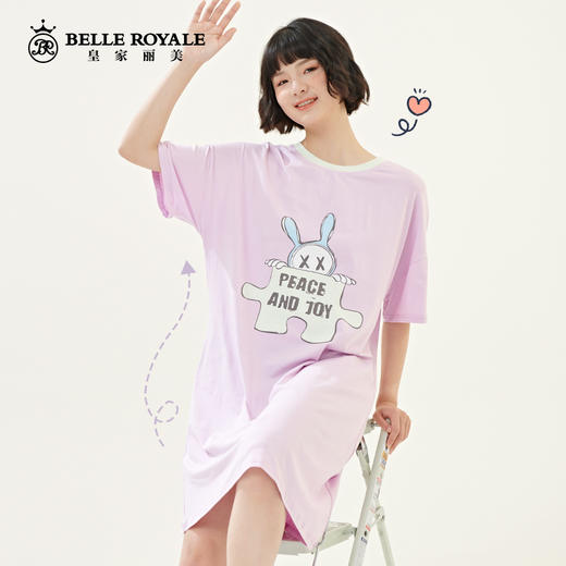 新款卡通印花夏季薄款女家居睡衣可爱少女纯棉短袖睡裙JJQ9938 商品图0