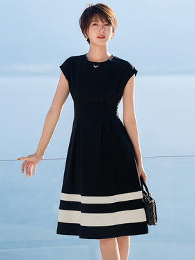 黑色圆领无袖连衣裙女2023新款知性拼接通勤设计感裙子