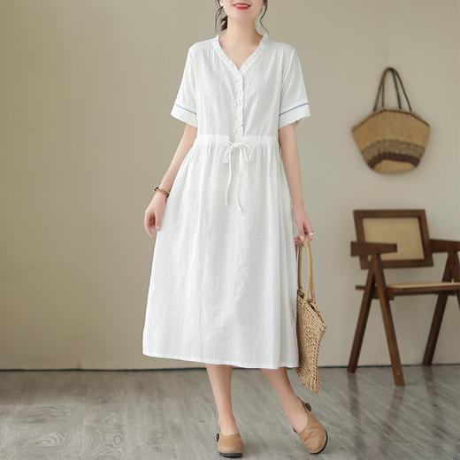 GYH 521提花民族风棉麻收腰宽松显瘦中长连衣裙 商品图3