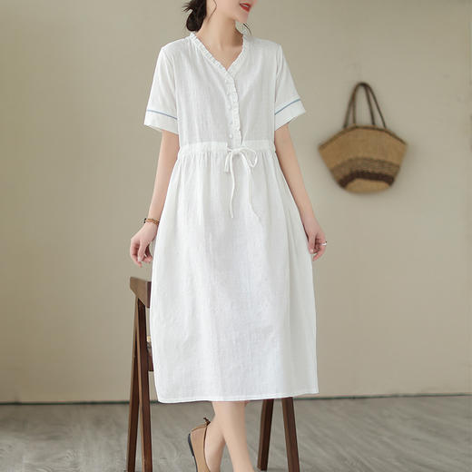 GYH 521提花民族风棉麻收腰宽松显瘦中长连衣裙 商品图1