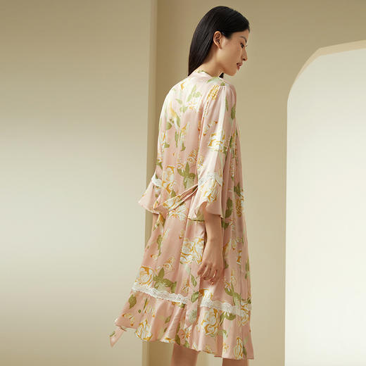 山茶漫漫】100%桑蚕丝女真丝印花睡袍舒适家居服晨袍金三塔新品   YSFDC103 商品图1