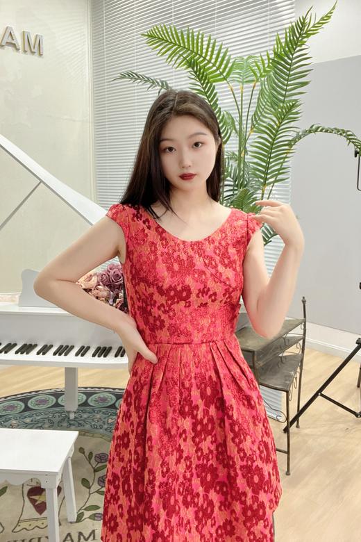 芭蕾君红色碎花短款连衣裙礼服81516004 商品图2
