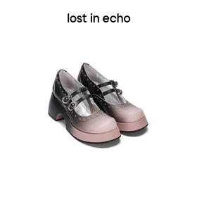 [捡漏价]lost in echo设计师品牌圆头铆钉复古双扣带粗跟增高休闲玛丽珍鞋