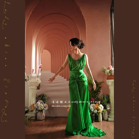 1314#【复团】喵娘精工丨定制《赎罪》电影同名奈特莉同款复古绿露背礼服连衣裙