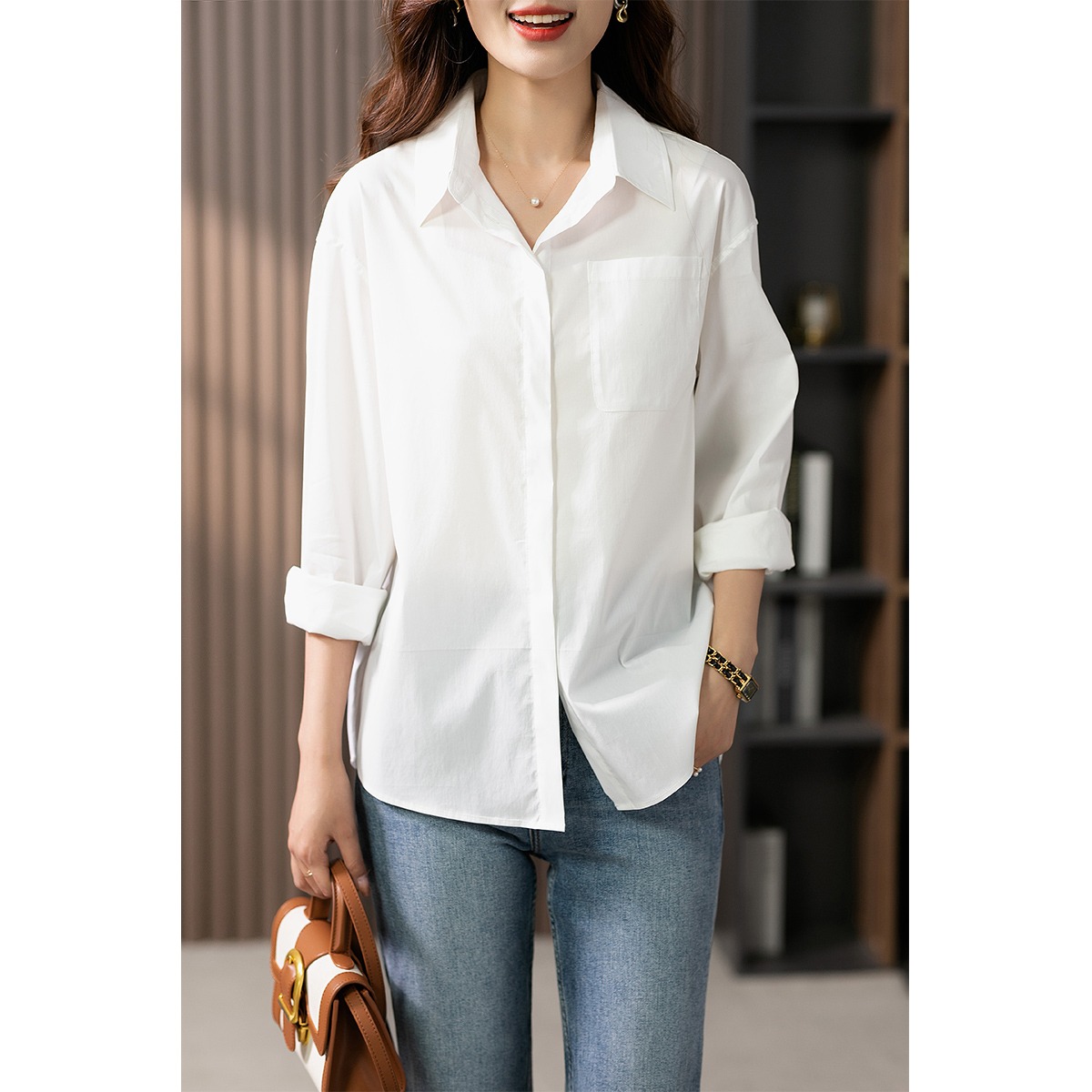 YX【现货7天】FSW小个子衬衫女法式温柔衬衣慵懒风休闲长袖上衣