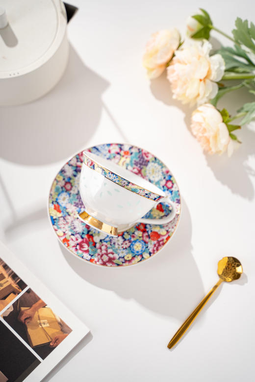 富玉陶瓷万花咖啡杯碟釉上彩下午茶欧式轻奢高档精致礼盒装 商品图2