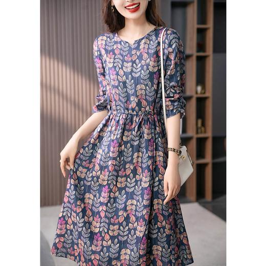 YX【现货7天】高端亚麻印花连衣裙文艺复古显瘦a字裙 商品图2