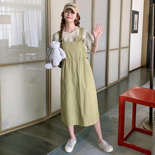 HR EWX2350兔耳朵背带裙高腰压褶宽松遮肉两件套套装 商品图0