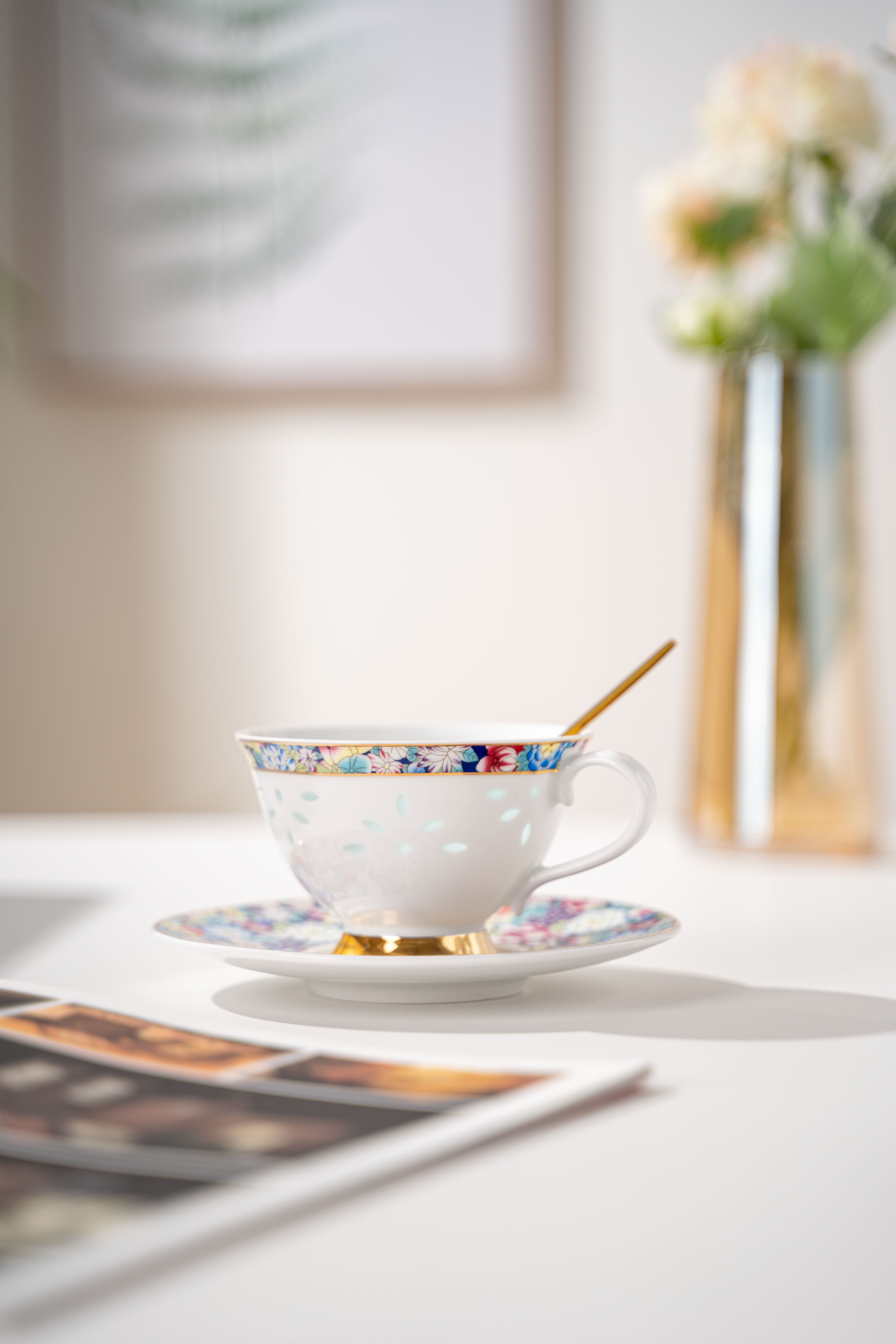 富玉陶瓷万花咖啡杯碟釉上彩下午茶欧式轻奢高档精致礼盒装