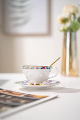 富玉陶瓷万花咖啡杯碟釉上彩下午茶欧式轻奢高档精致礼盒装