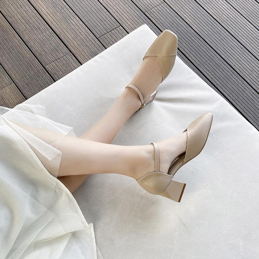 ZHR一字带包头凉鞋2023新款网红时尚女鞋夏高跟粗跟百搭仙女单鞋 商品图6