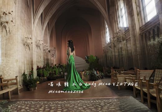 1314#【复团】喵娘精工丨定制《赎罪》电影同名奈特莉同款复古绿露背礼服连衣裙 商品图5