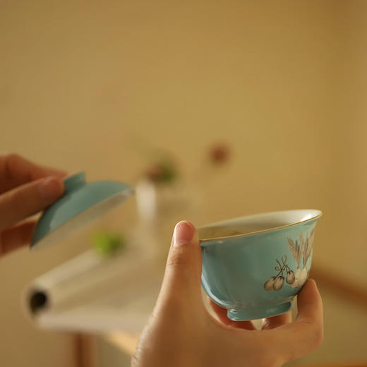 景德镇云木在 摘我园中蔬茶碗 二才盖碗单个功夫陶瓷泡茶碗 商品图3