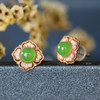18K玫瑰金和田玉（碧玉）镶钻耳钉--锦熠/半珠直径4-5mm/苹果绿 商品缩略图3