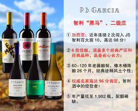 【现货促销，仅限6套】【LCA96+RP95】智利黑马二级名庄：加西亚酒庄精品葡萄酒（6款可选）