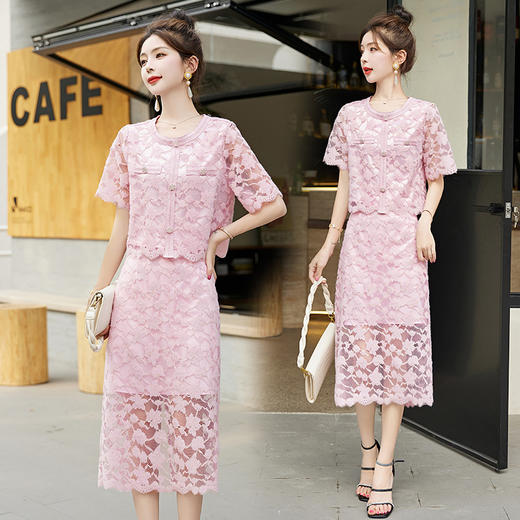 气质感减龄，新中式两件套夏新款蕾丝套装裙HR-AQHUI23085-1 商品图0