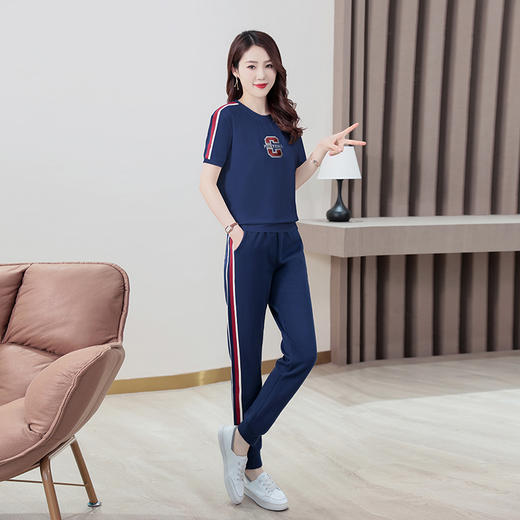 HR MYH911修身显瘦运动套装时尚气质撞色拼接两件套 商品图0