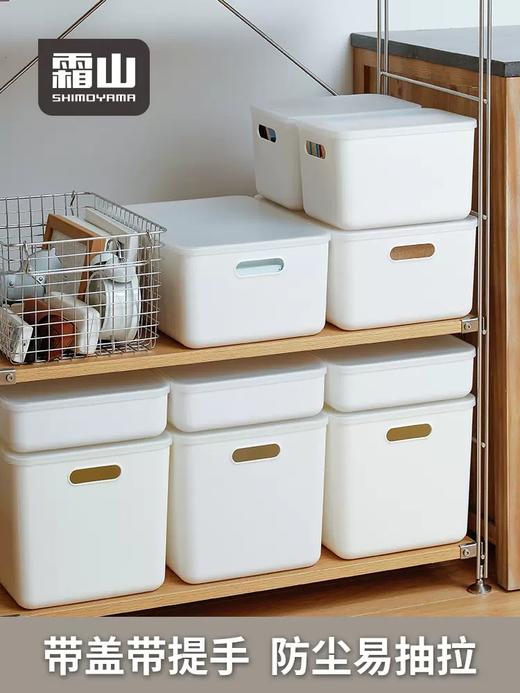 霜山白色手提收纳盒 化妆品整理盒家用杂物零食筐储物盒塑料衣服收纳箱 商品图0