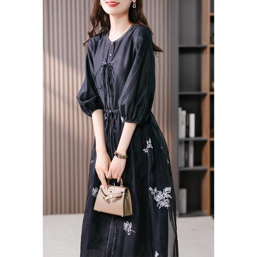 87890原形高级感绣花真丝连衣裙女2024春夏季新款灯笼袖桑蚕丝长裙子 商品图2