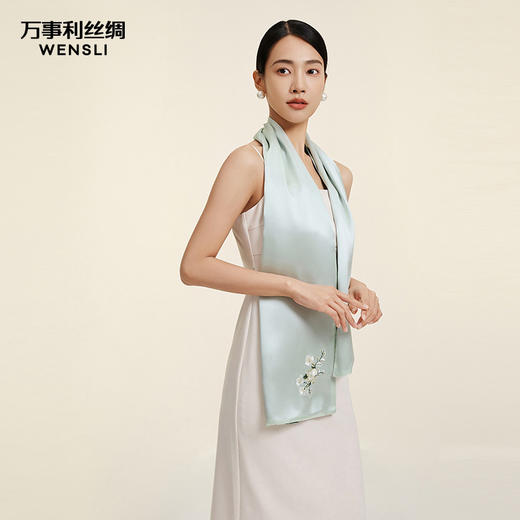 万事利“茶花乐谷”“花开富丽”刺绣长巾 商品图0