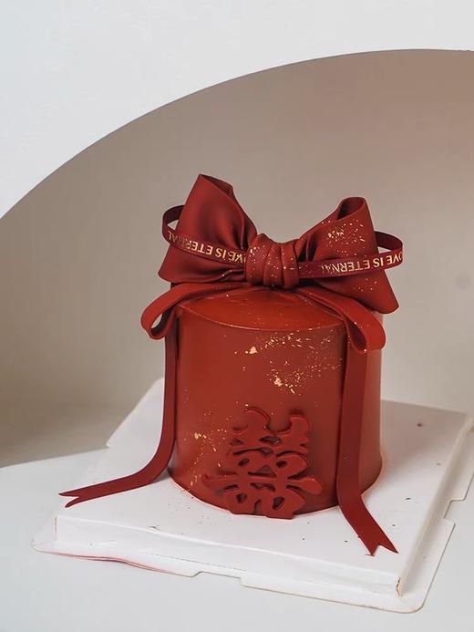 大红大红色翻糖蝴蝶结大囍蛋糕 商品图2