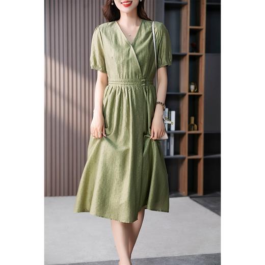 YX【定制15天】FSW天丝短袖连衣裙泡泡袖复古盘扣收腰A字裙 商品图1