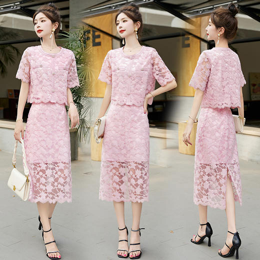 气质感减龄，新中式两件套夏新款蕾丝套装裙HR-AQHUI23085-1 商品图3