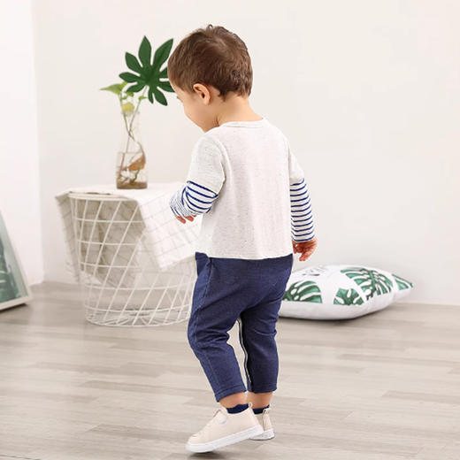 棉果果春秋款男童氨棉汗布+斜纹牛仔对开连体衣连身衣哈衣M112722219113 商品图2