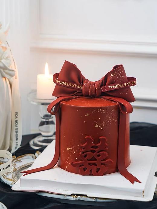 大红大红色翻糖蝴蝶结大囍蛋糕 商品图1