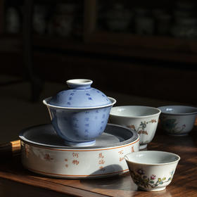 景德镇云木在 蓝上蓝茶诗集茶碗 手绘二才盖碗单个功夫陶瓷泡茶器茶碗茶具