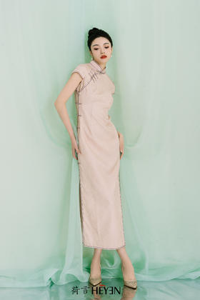 荷言HEYEN 胭脂粉 非遗花罗粉色手工旗袍