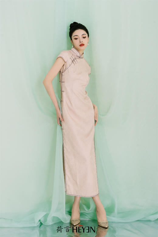 荷言HEYEN 胭脂粉 非遗花罗粉色手工旗袍 商品图0