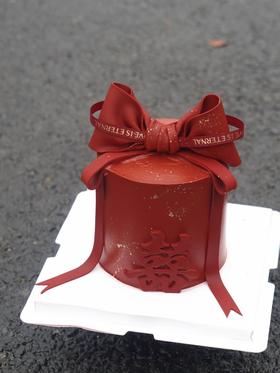 大红大红色翻糖蝴蝶结大囍蛋糕