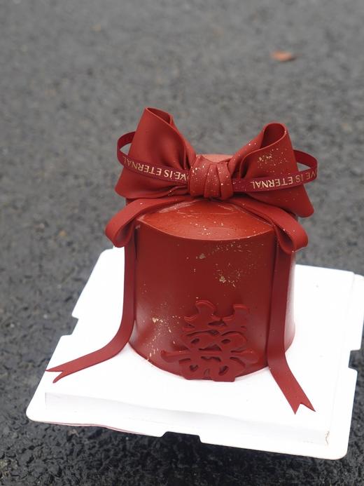 大红大红色翻糖蝴蝶结大囍蛋糕 商品图0