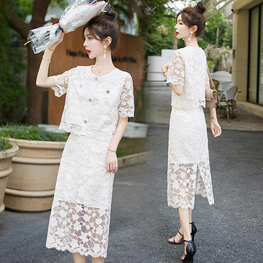 气质感减龄，新中式两件套夏新款蕾丝套装裙HR-AQHUI23085-1 商品图7
