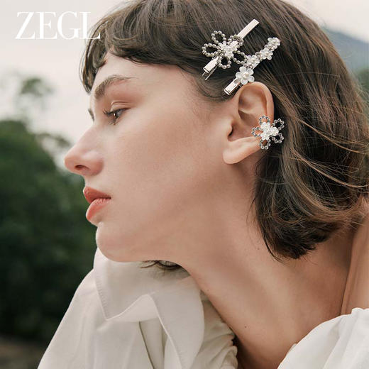ZEGL设计师花梦系列白色花朵耳夹女无耳洞小众耳骨夹夏天耳环耳饰 商品图3