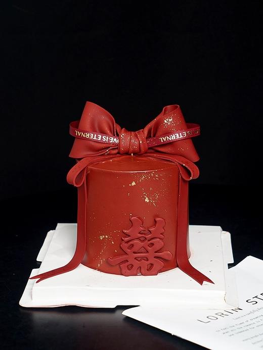 大红大红色翻糖蝴蝶结大囍蛋糕 商品图3