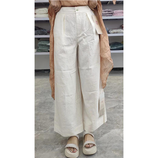 【抖音专属】阔腿裤（23709003条纹米白） 商品图1