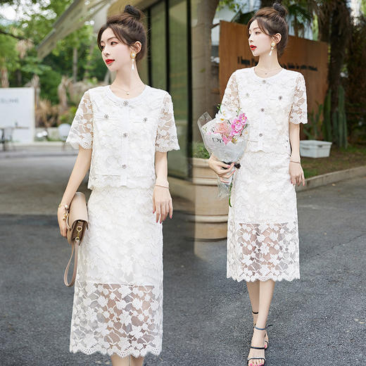 气质感减龄，新中式两件套夏新款蕾丝套装裙HR-AQHUI23085-1 商品图2