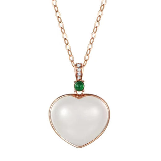 18K玫瑰金和田玉（白玉）镶钻吊坠--匪石之心/心型11*13mm 商品图3