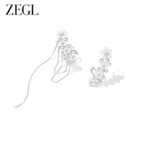 ZEGL设计师花梦系列花朵流苏耳夹女无耳洞耳骨夹耳环不对称耳饰品